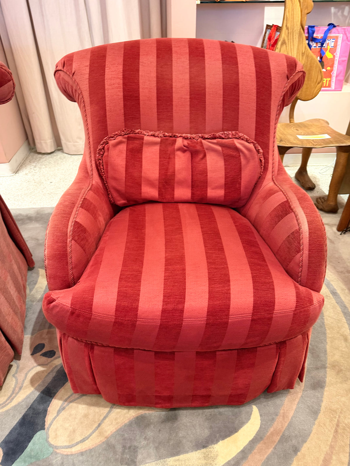 Vintage Raspberry Red Regency Style Striped Lounge Armchair by Lexington Furniture /item