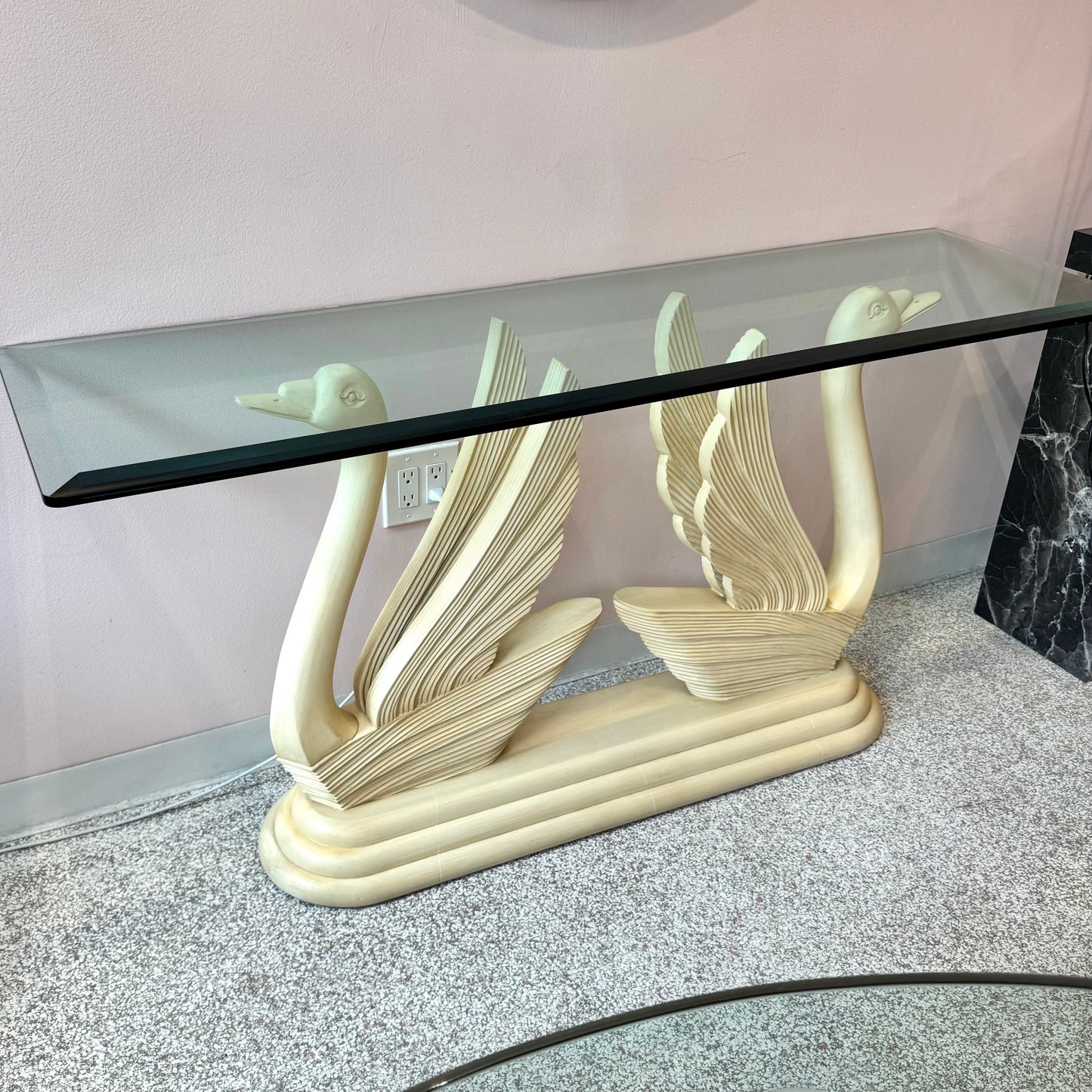 Vintage Swan Console Table with Glass Top