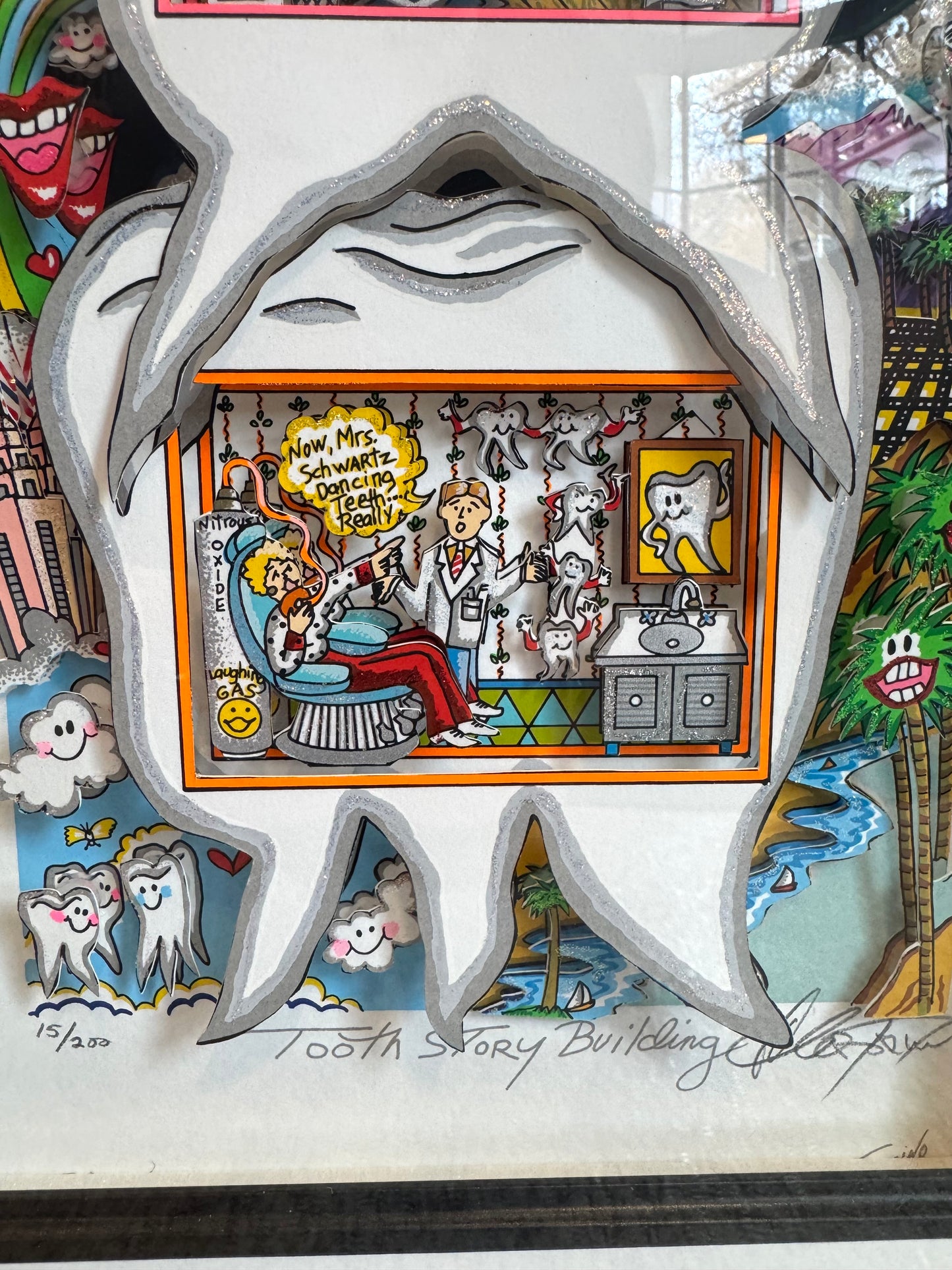 Vintage Charles Fazzino "Tooth Story Building" Framed Signed Numbered 3D Artwork