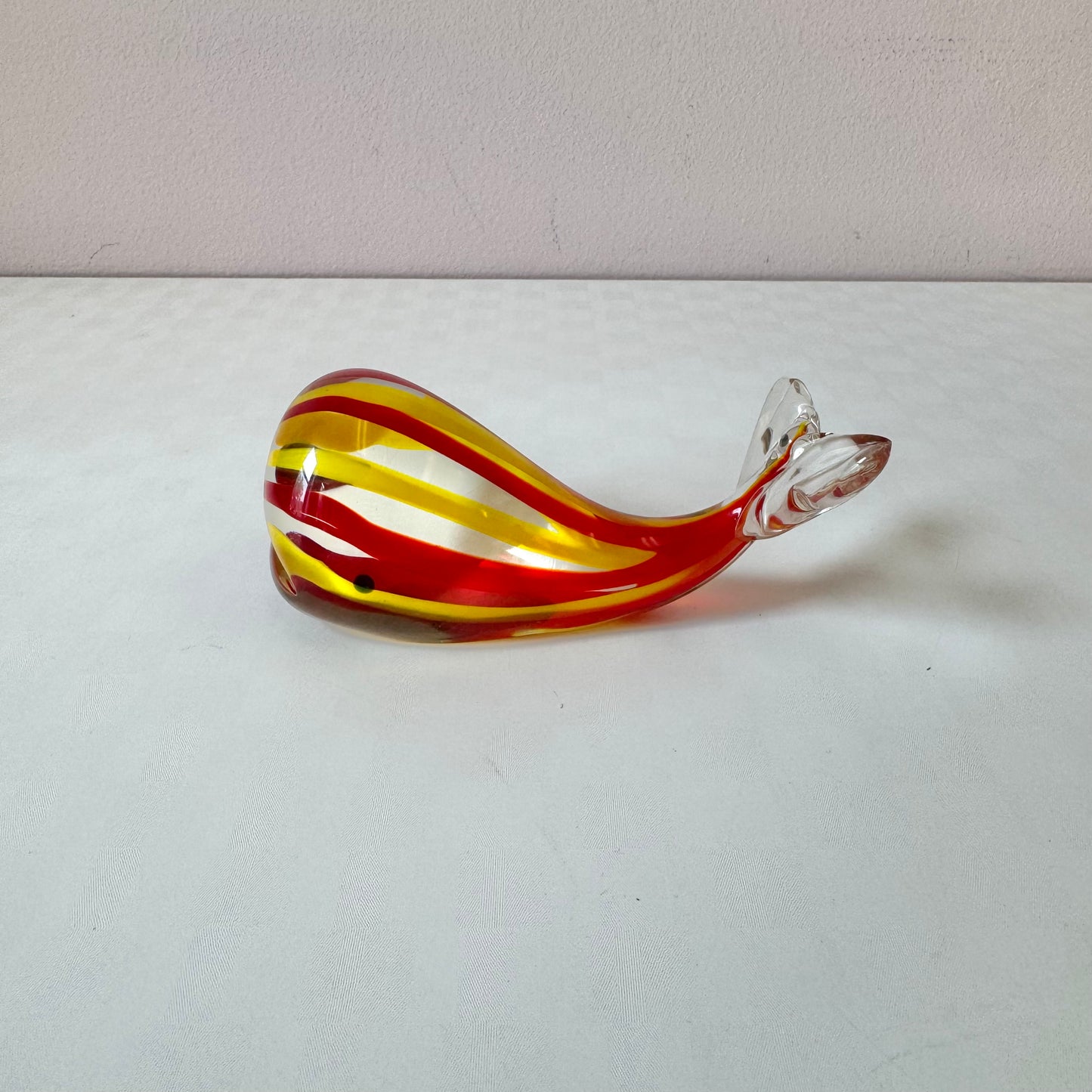 Vintage Murano Glass Style Red and Yellow Whale Paperweight
