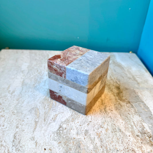 Vintage Pink and Gray Marble Cube Paperweight