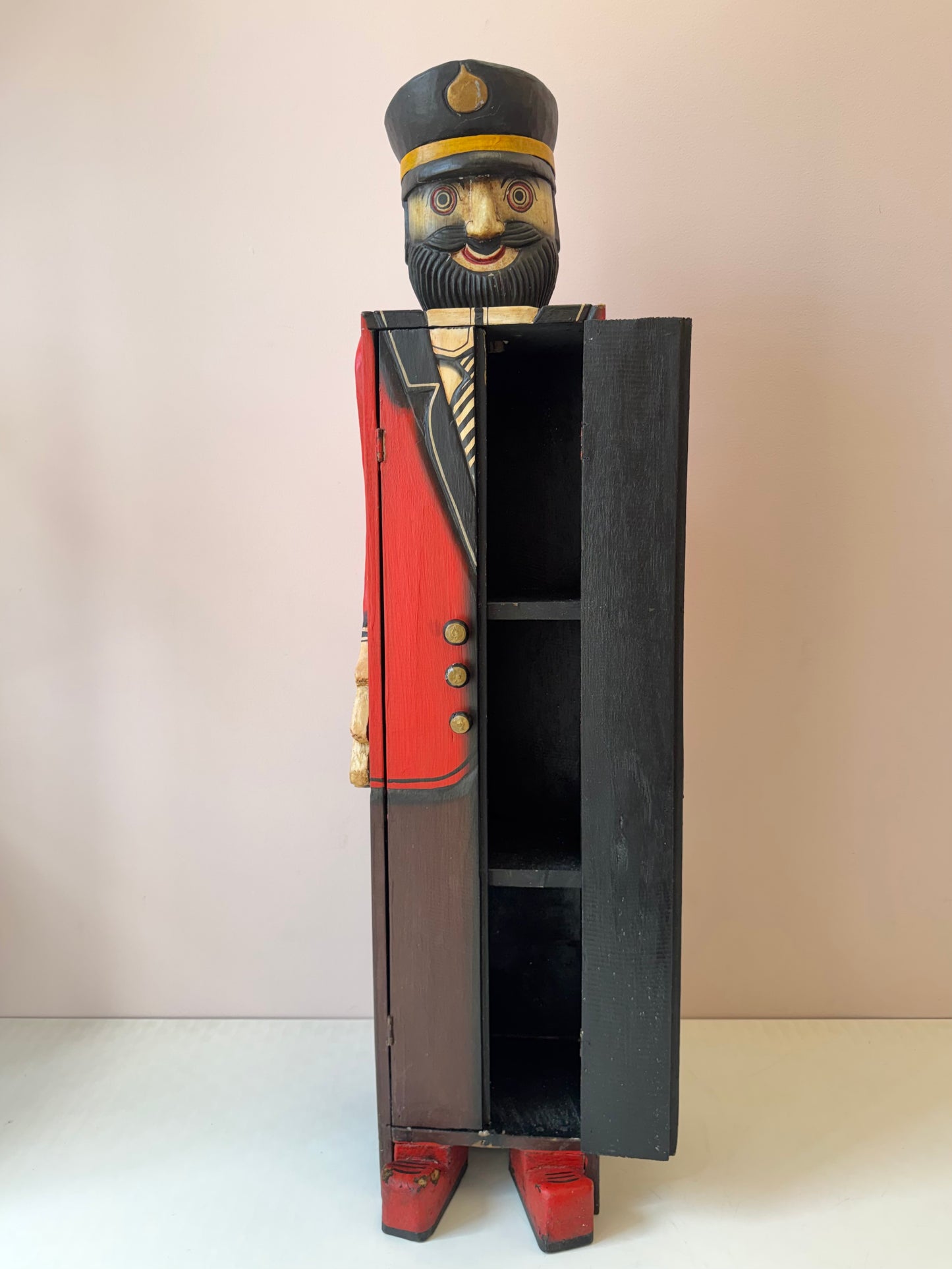Vintage Folk Art Wooden Captain Cabinet