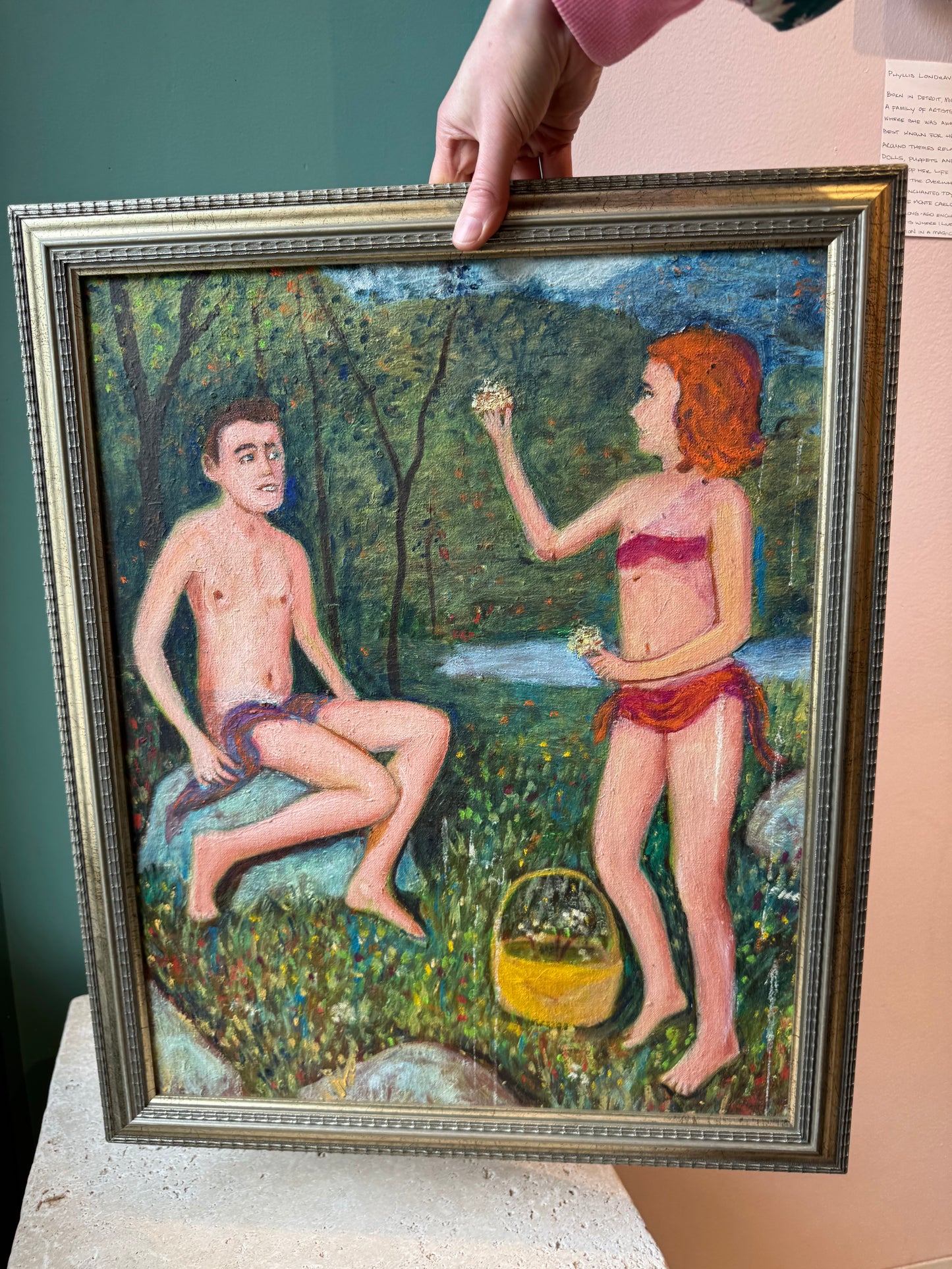 Vintage Original Framed “Couple by a Riverbank 2” Artwork