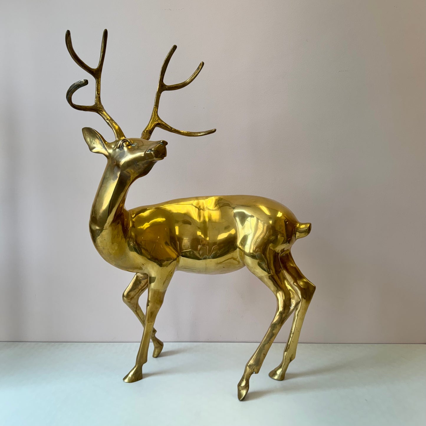 Vintage Extra Large Brass Stag Deer Statue