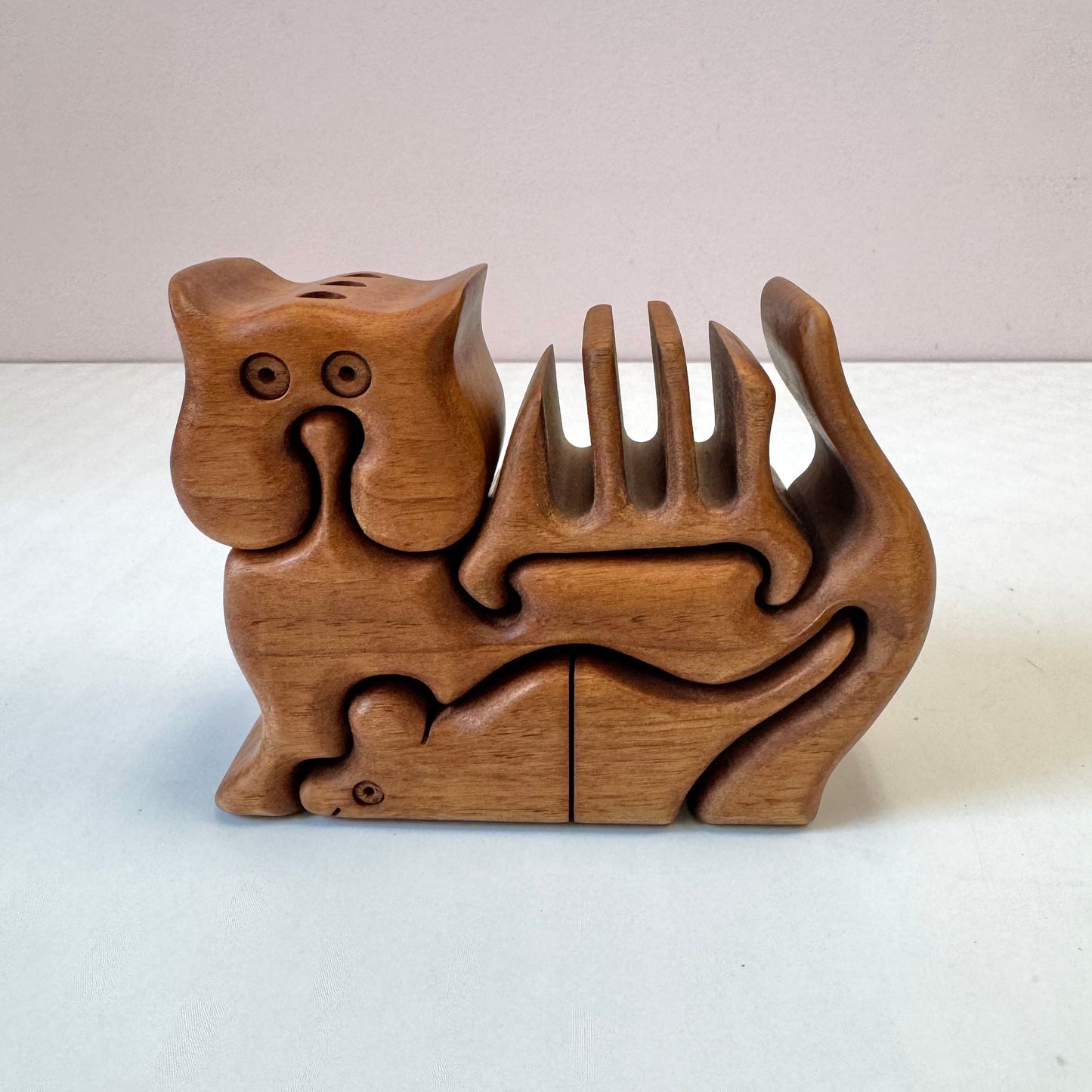 Vintage Wooden Cat & Mouse Puzzle Desk Organizer by Richard Rothbard