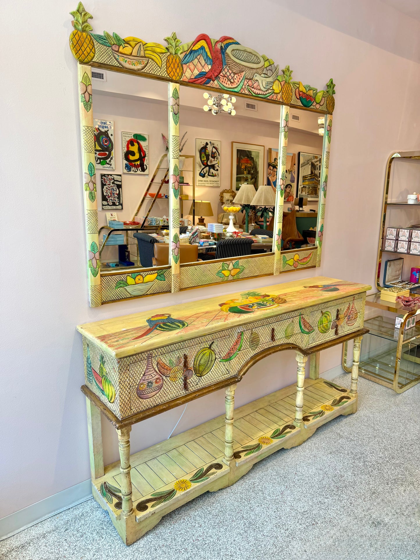 Vintage Hand Crafted Mexican Console and Mirror Set by Diseños Caaesa