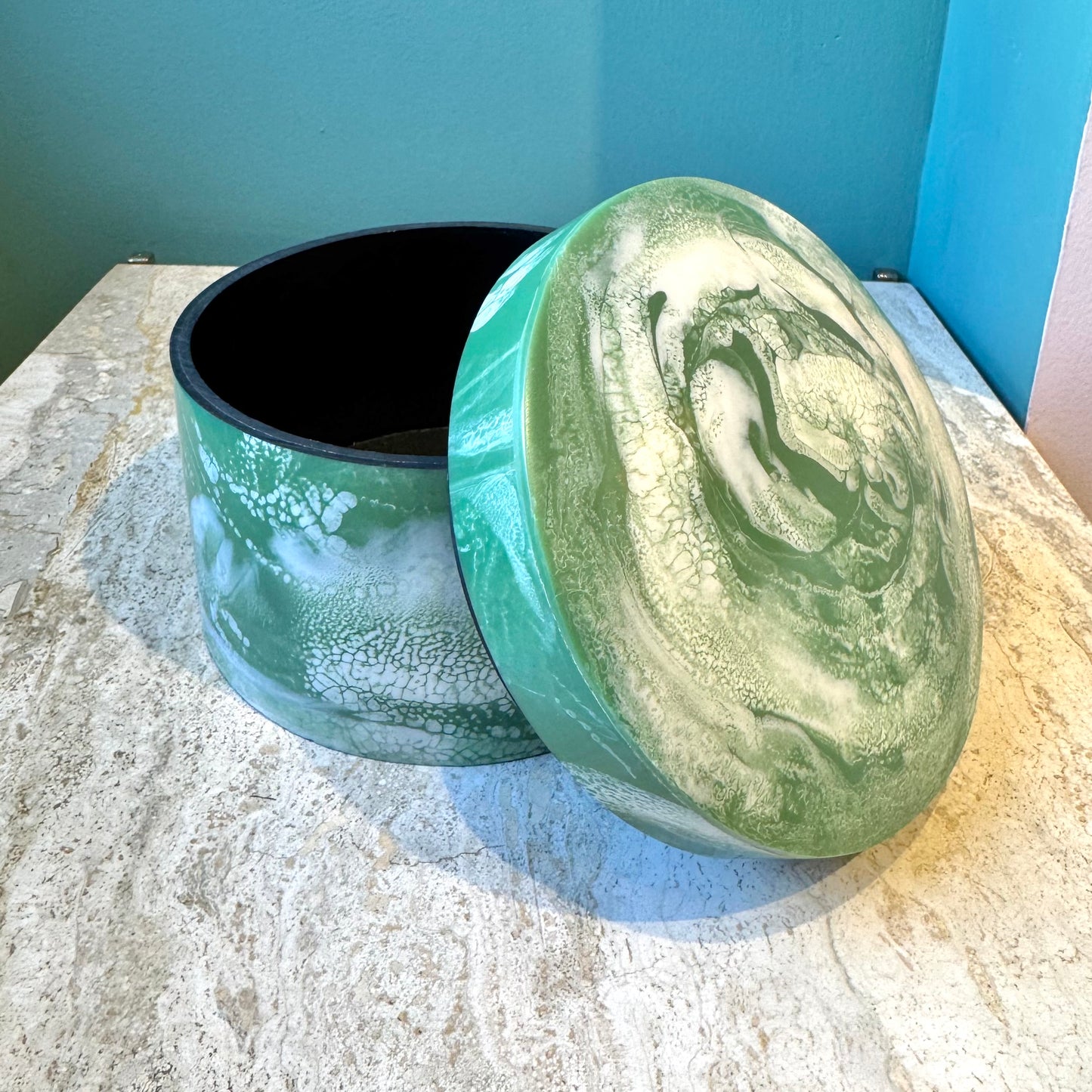Chunky Circular Green Marbled Resin Box