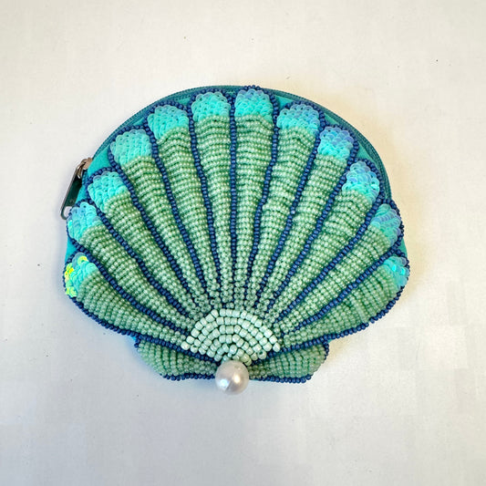 Beaded Shell Coin Purse with Pearl Accent