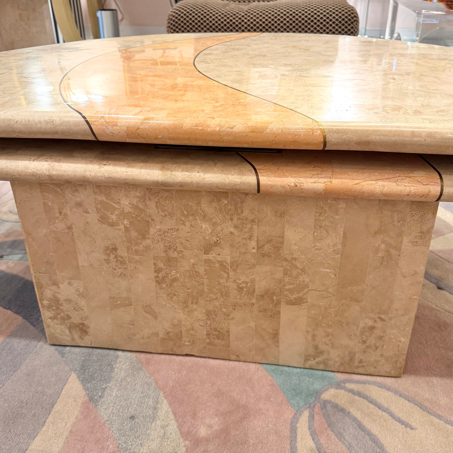 Vintage Tessellated Travertine Swivel Coffee Table by Casa Bique