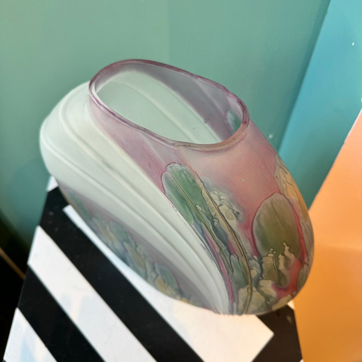 Vintage Hand Painted Art Deco Revival Frosted Glass Vase