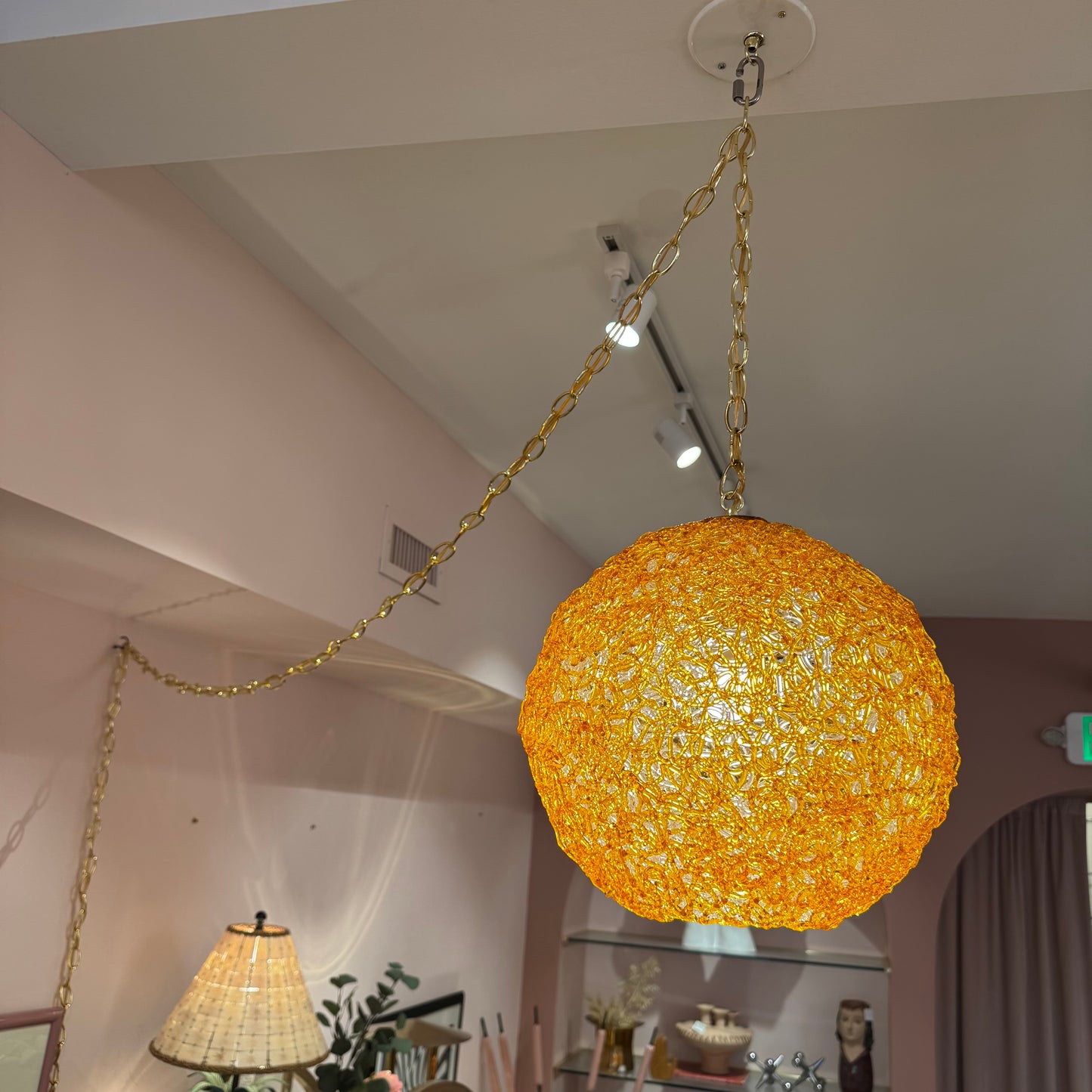Vintage Orange Acrylic Spun Spaghetti Swag Light