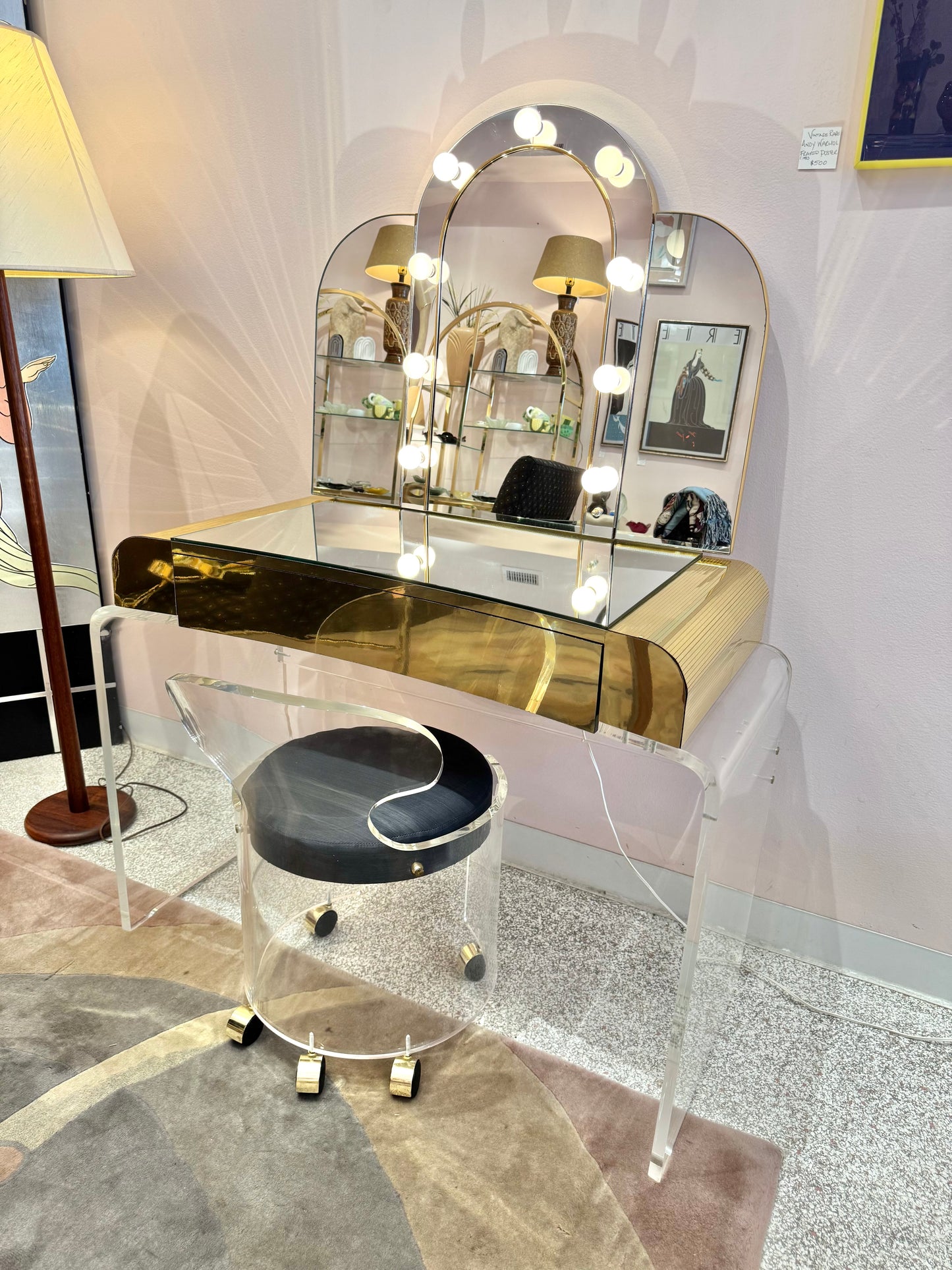 1980's Light Up Lucite Vanity and Stool by Hill Manufacturing