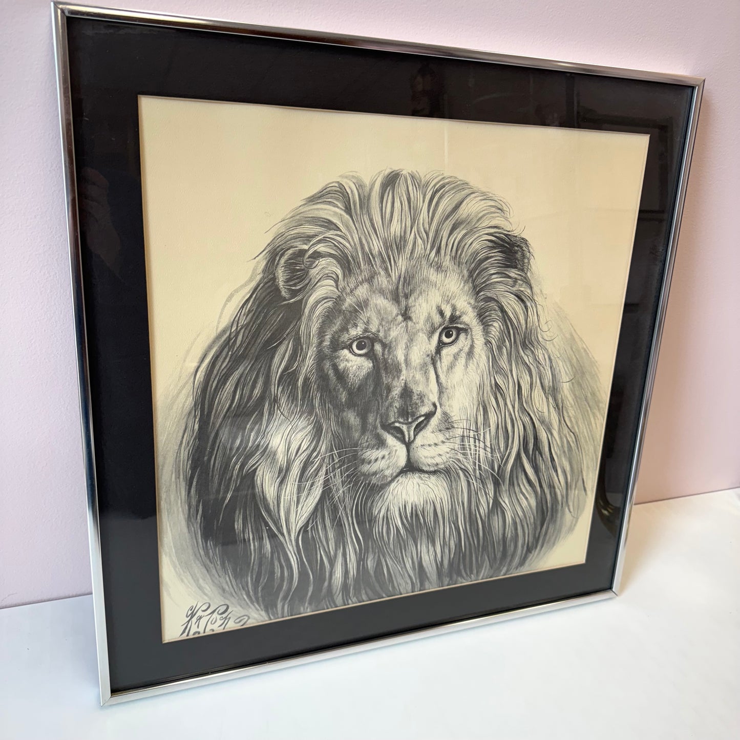 Vintage Framed Lion Artwork by Katon