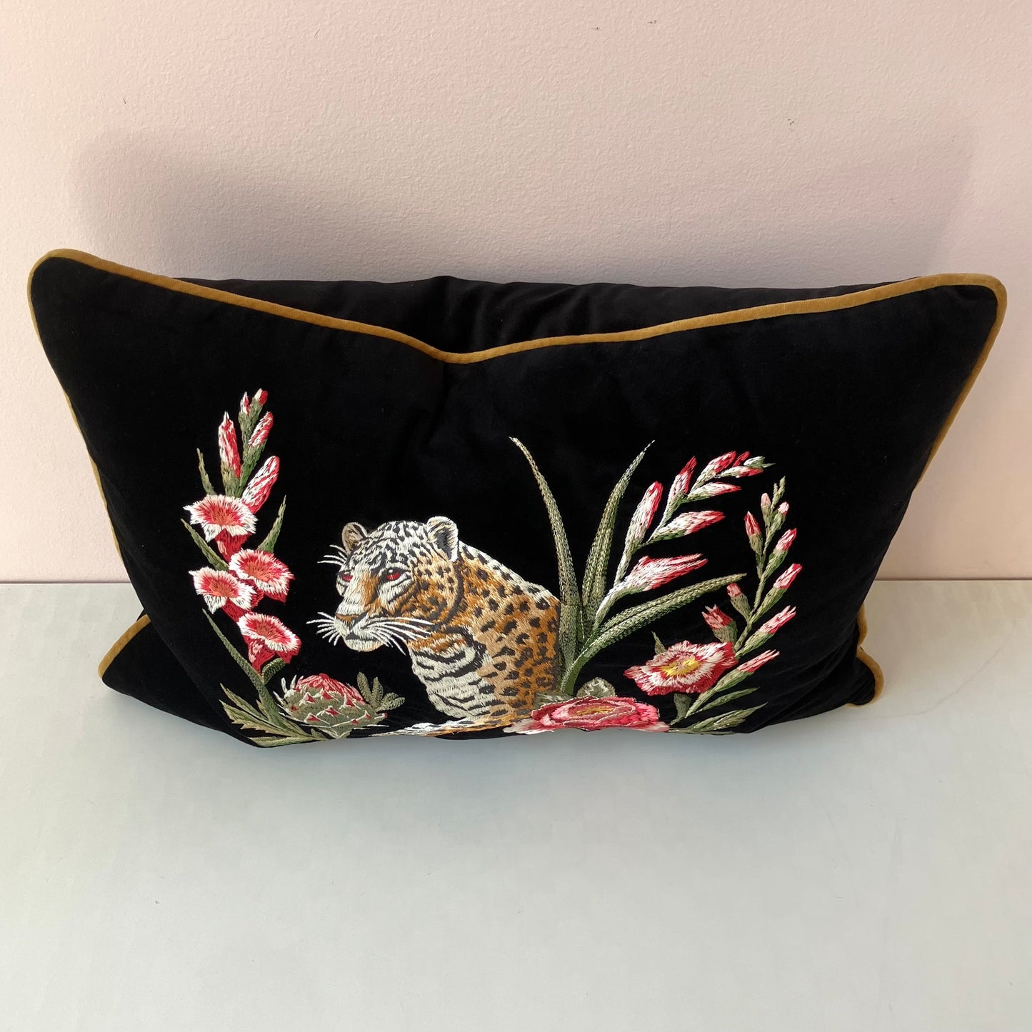 Velvet Embroidered Leopard Pillow by Myth & Thread