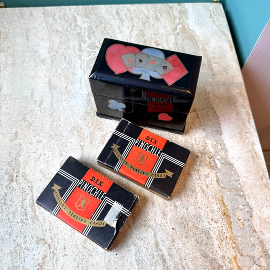 Mid Century Black Lacquered Playing Card Box