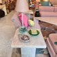 Vintage Square Pink Marble Resin Side Table