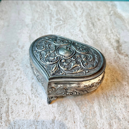 Vintage Silver Plated Footed Jewelry Box