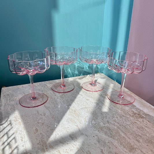 Elegant Flower  Champagne & Cocktail Coupes - Pink Set of 4