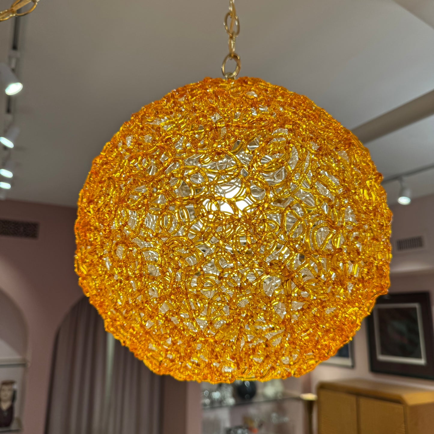 Vintage Orange Acrylic Spun Spaghetti Swag Light