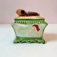 Antique Art Deco Smoking Lady Majolica Pipe Lidded Box