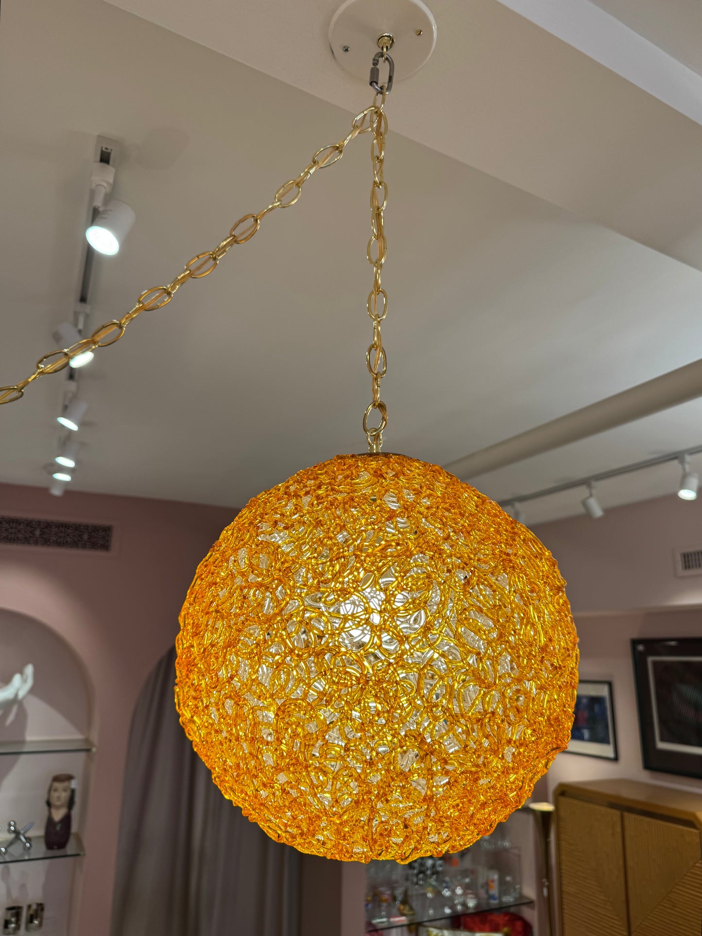Vintage Orange Acrylic Spun Spaghetti Swag Light