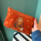Mystical Lion Terracotta Velvet Large Everyday Pouch by Elizabeth Scarlett