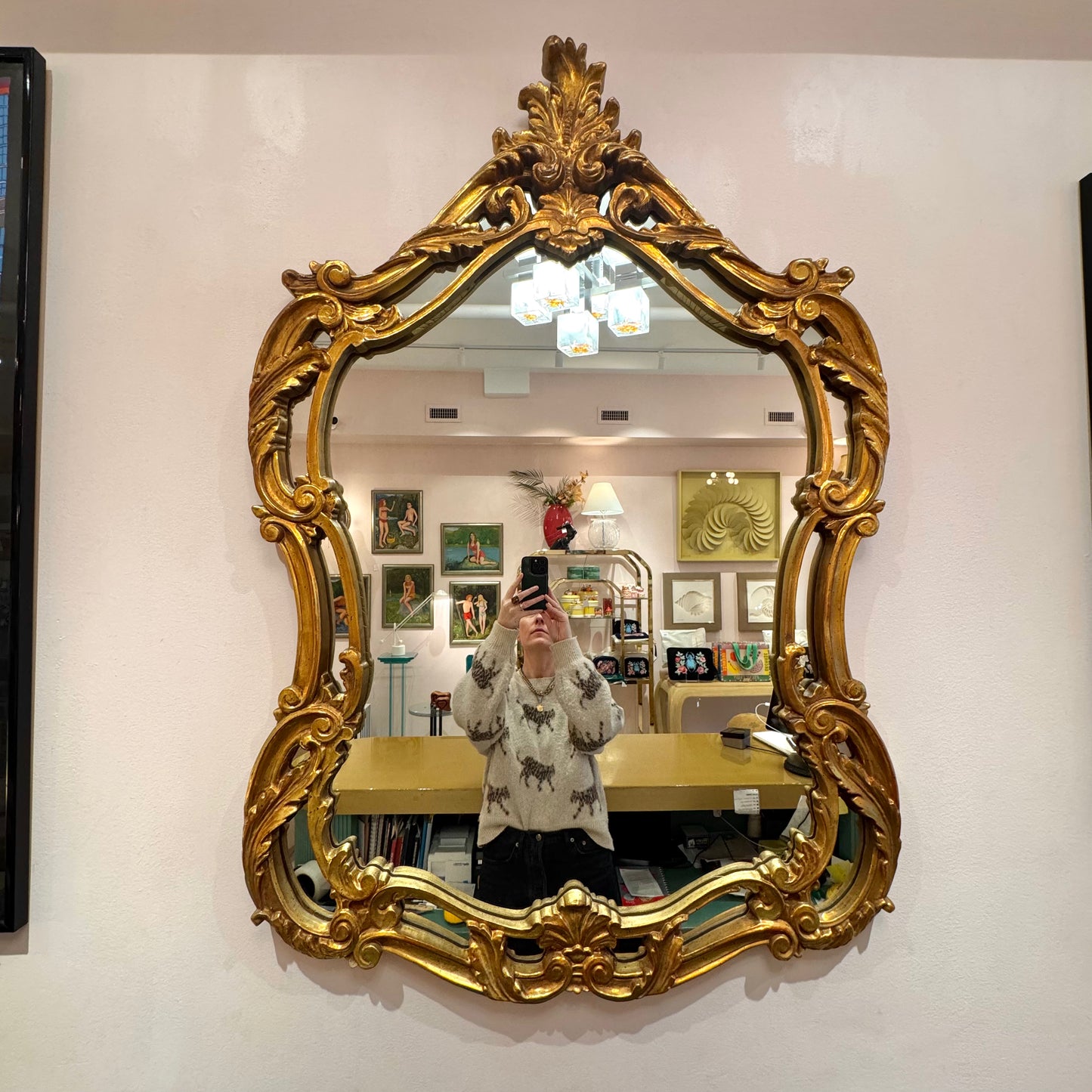 Vintage Large Gold Giltwood Rococo Style Mirror