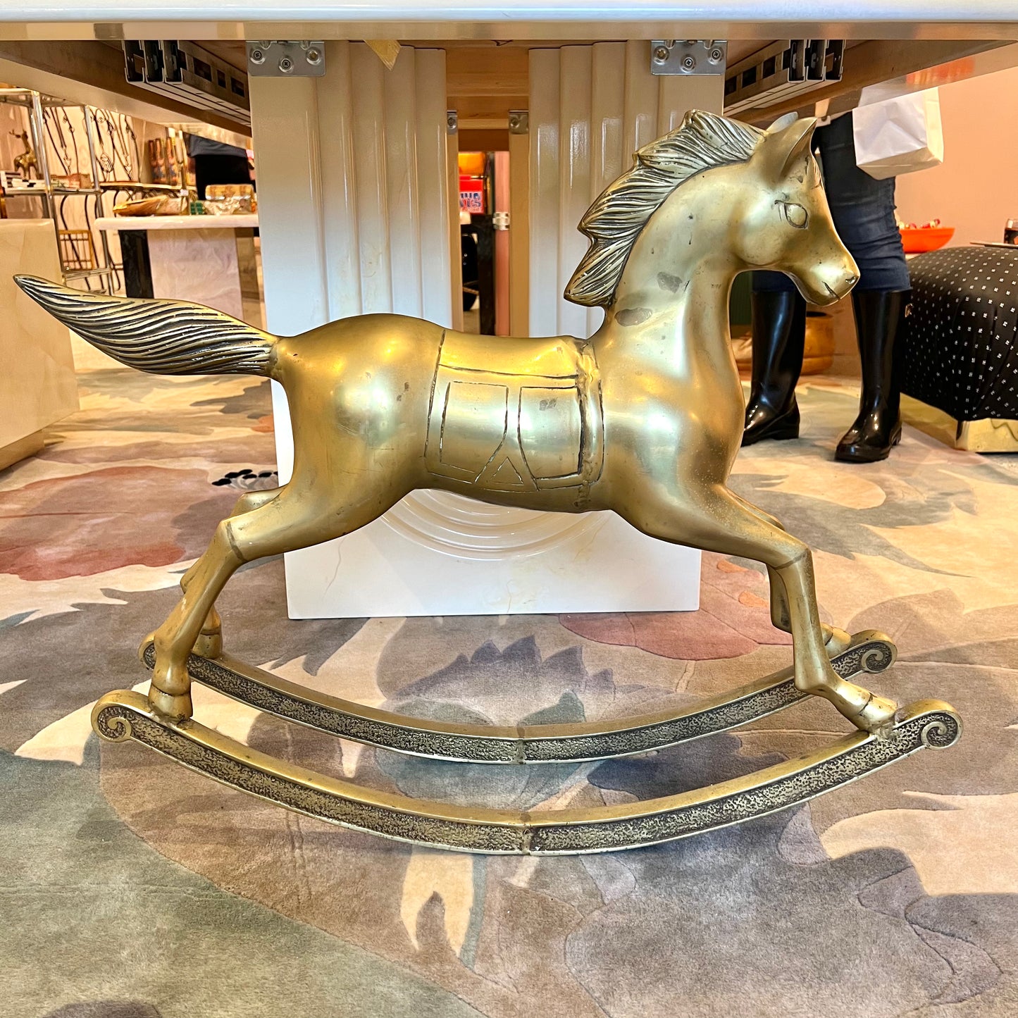 Large Vintage Brass Rocking Horse Statue