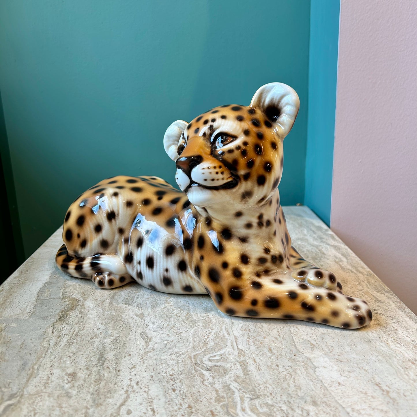 Vintage Porcelain Italian Cheetah Cub Statue