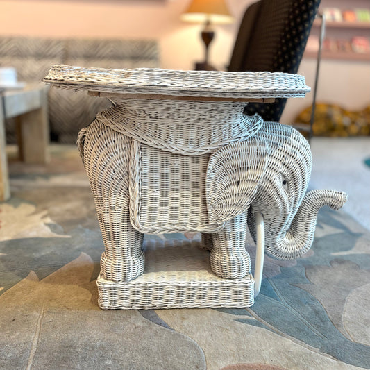 Vintage Wicker Elephant End Table