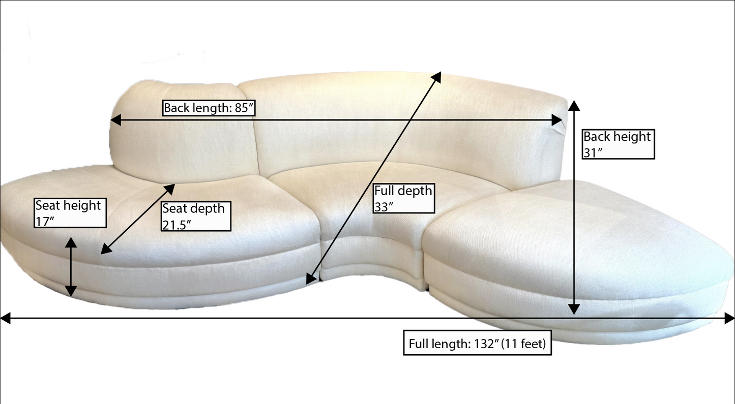 Vintage Three Piece Serpentine Ivory Sectional Sofa