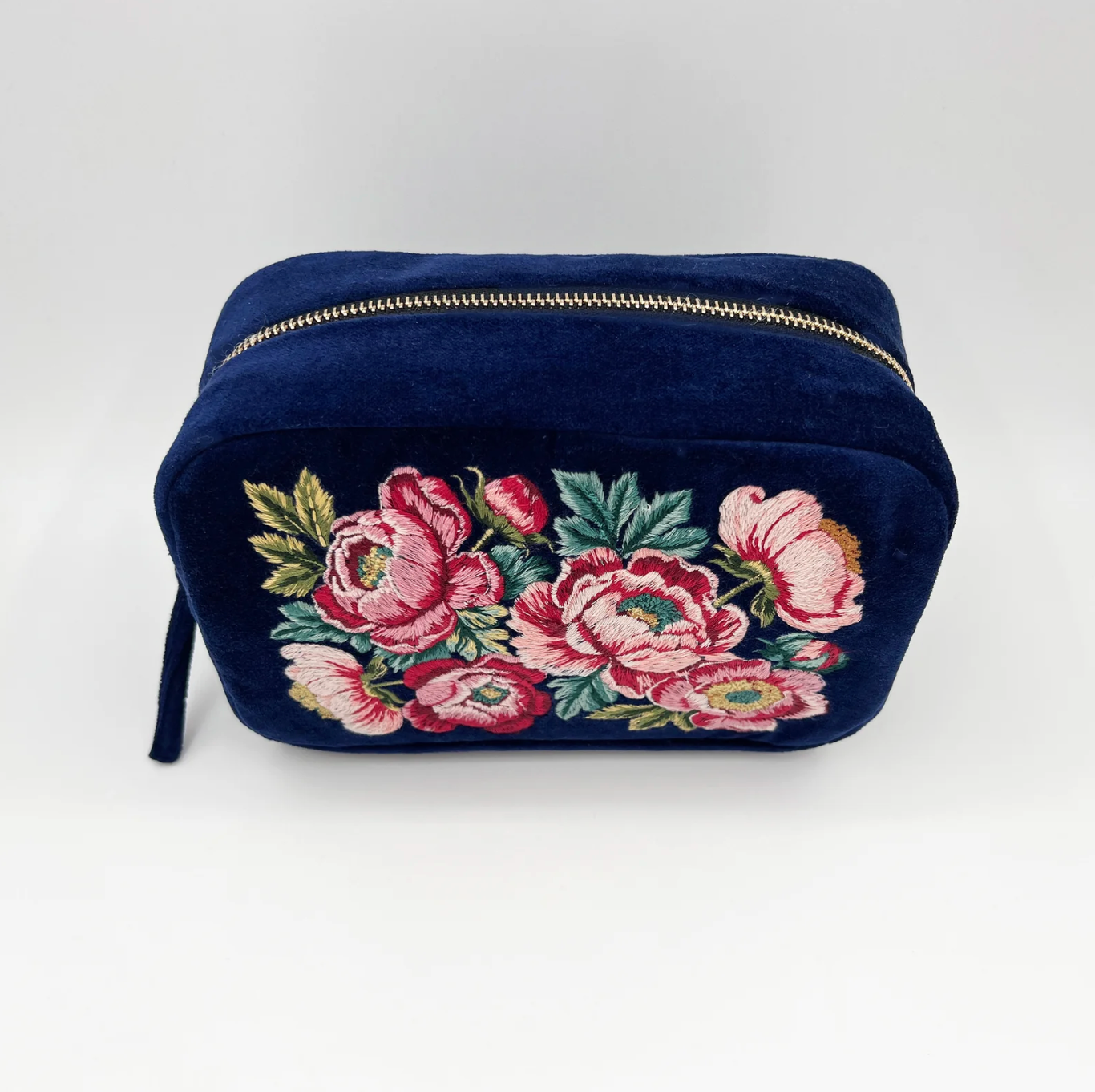 Velvet Embroidered Makeup Bag - Flowers