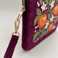 Burgundy Velvet Embroidered Everything Pouch - Oranges