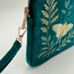 Green Velvet Embroidered Everything Pouch - Luna Moth & Crescent Moon