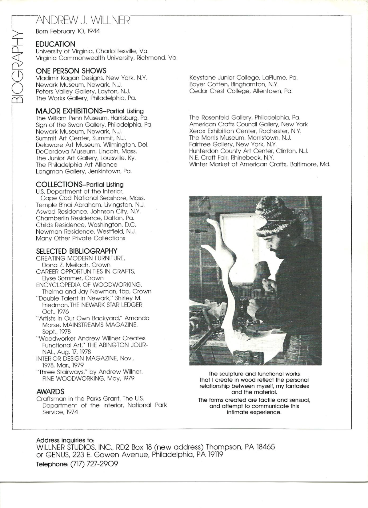 1980 Andrew Willner Three Person Bench/Signed and dated