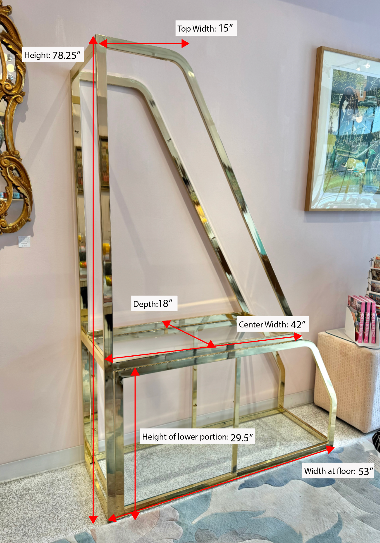 Vintage Asymmetrical Brass and Glass Etagere by DIA