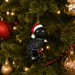 Black Cat with Santa Hat Wrapped in Lights