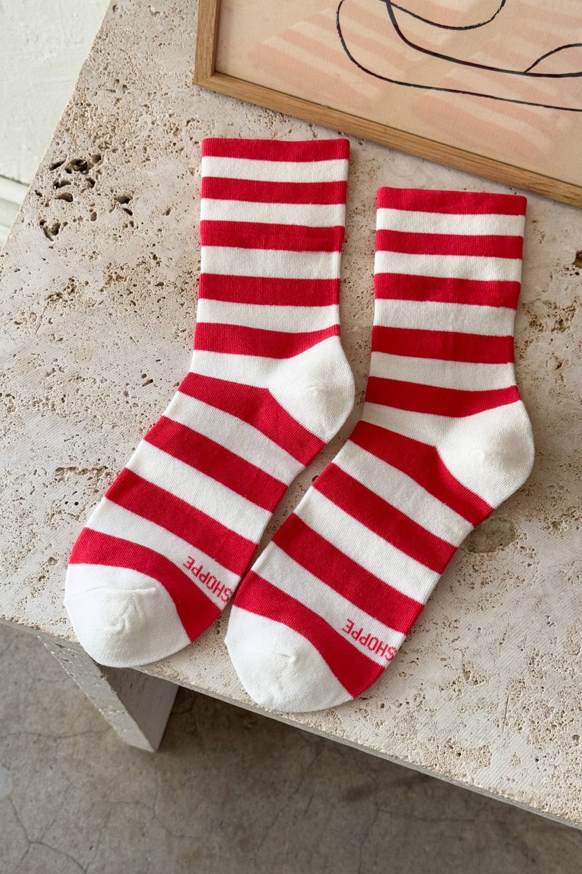 Red and White Stripe Wally Socks by Le Bon Shoppe