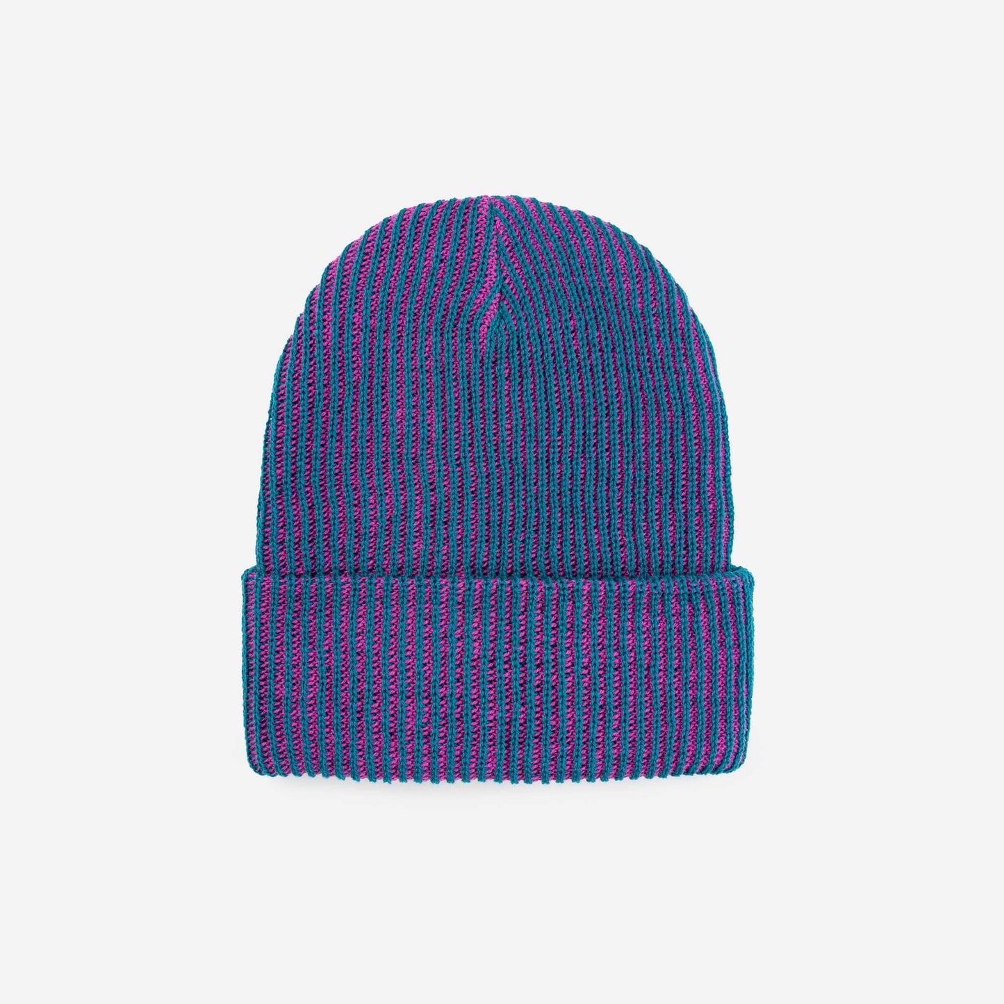 Rib Knit Beanie: Teal Magenta