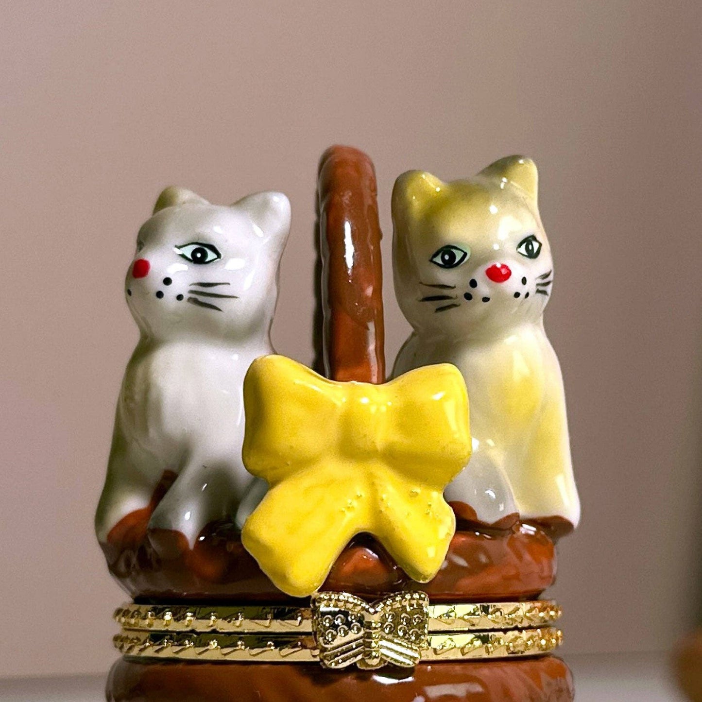 Adorable Cats in a Basket Hand Painted Trinket Box