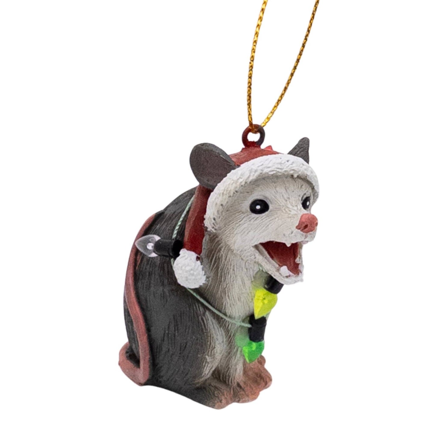 Screaming Opossum Wrapped in Lights Ornament