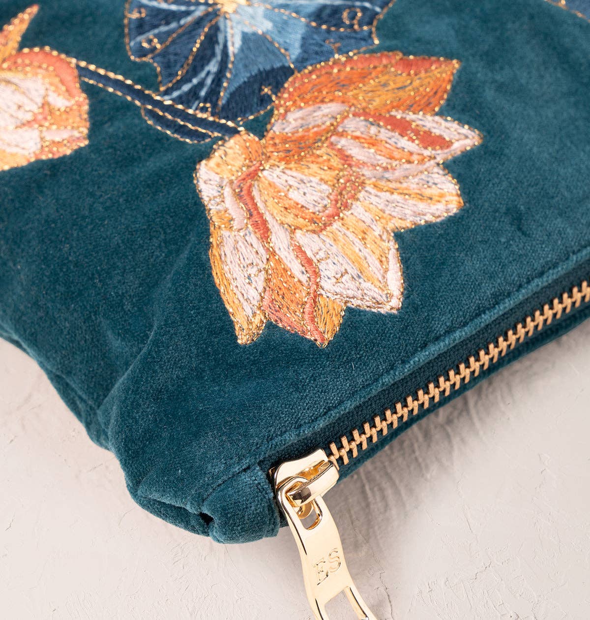 Lotus Rich Blue Velvet Large Everyday Pouch by Elizabeth Scarlett