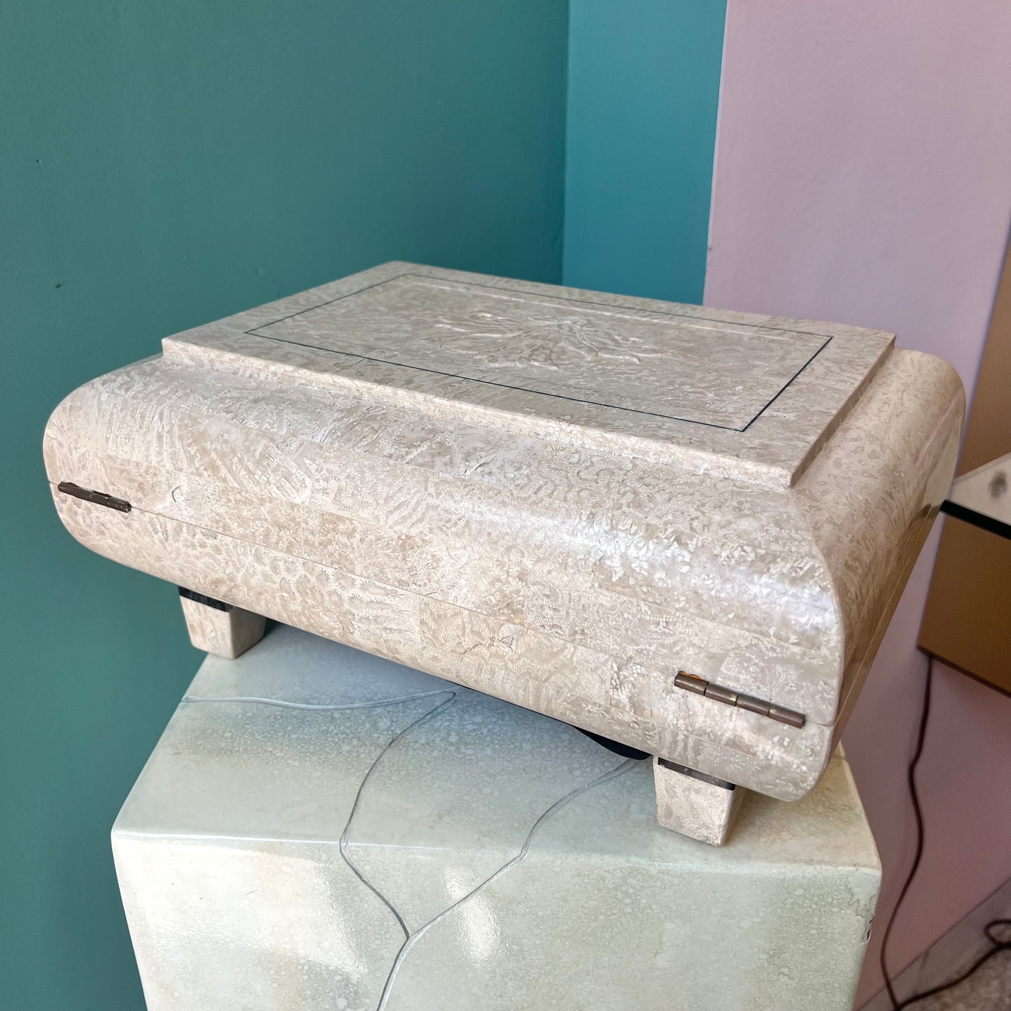 Vintage Renoir Designs Tessellated Stone Jewelry Box