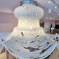 Vintage Carlo Nason Style Murano Glass White Frosted Pendant Chandelier