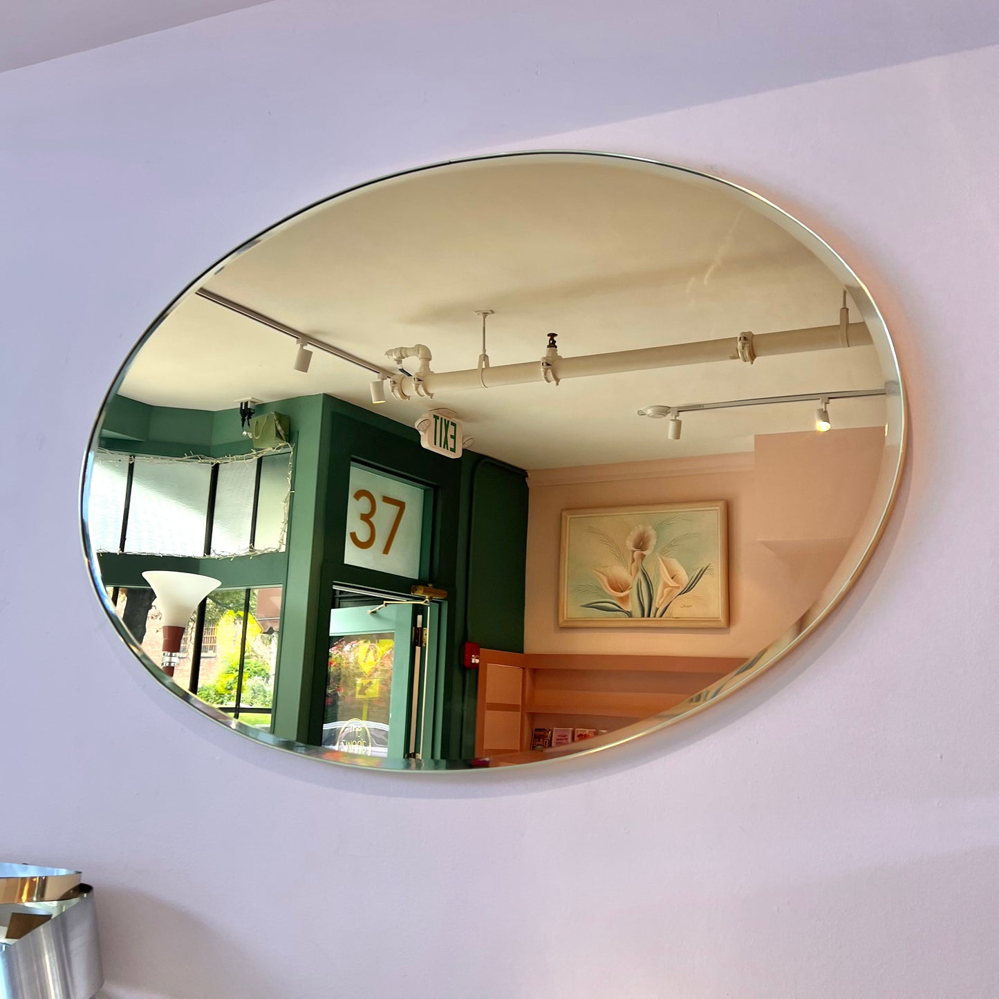 Vintage Amber Tinted Oval Mirror
