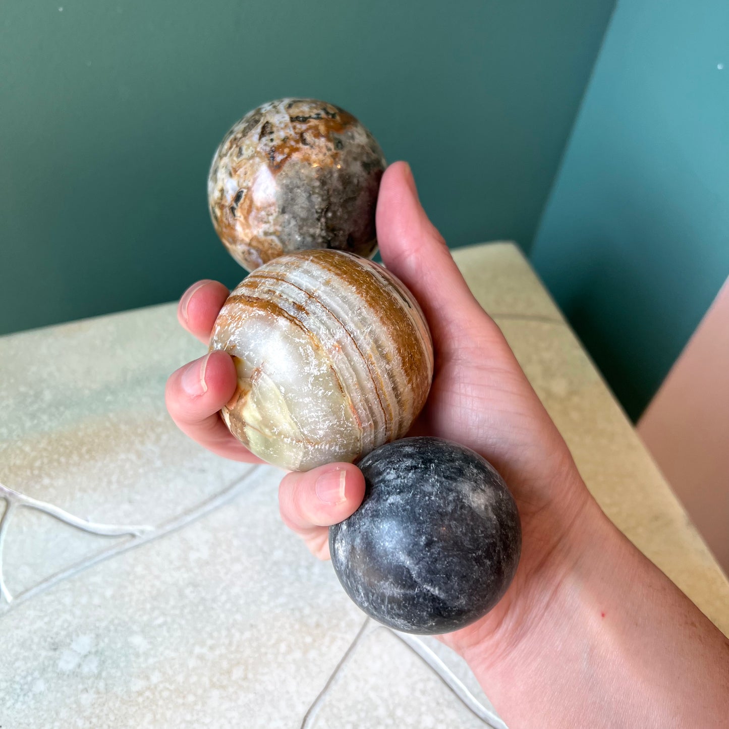 Set of 5 Vintage Natural Stone/Marble Decorative Balls