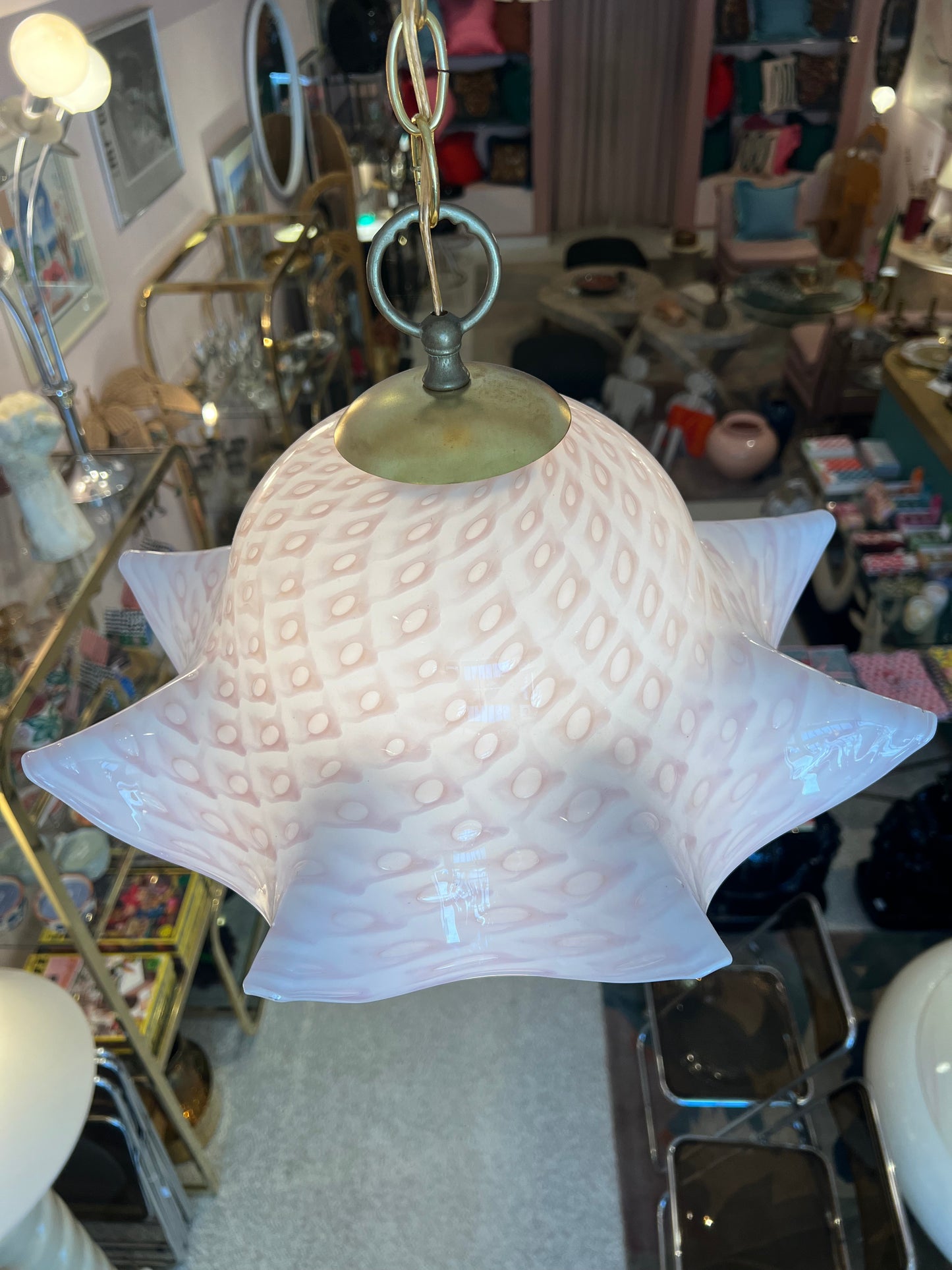 Vintage Murano Style Pink Speckled Pendant Chandelier