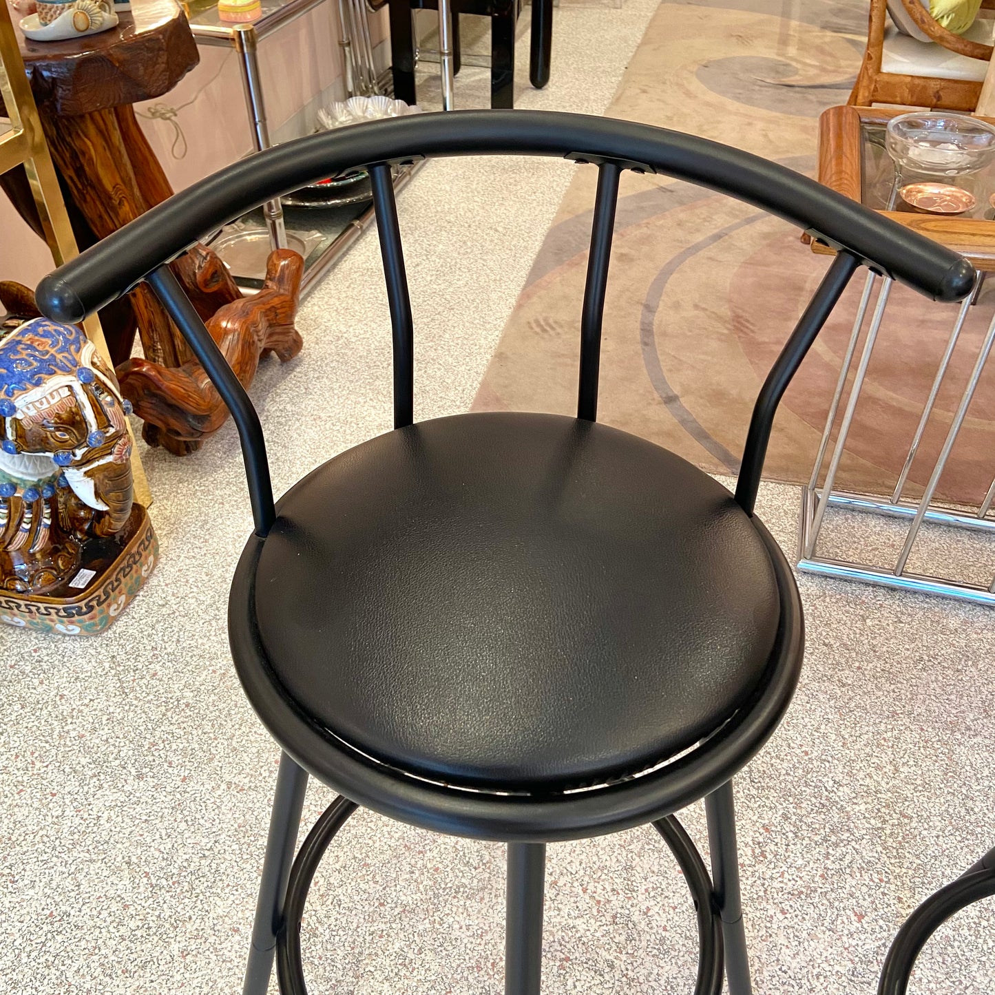 Pair of Black Crown Back Swivel Bar Chairs