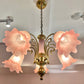 Vintage Pink Murano Glass Style Flower Shade Chandelier