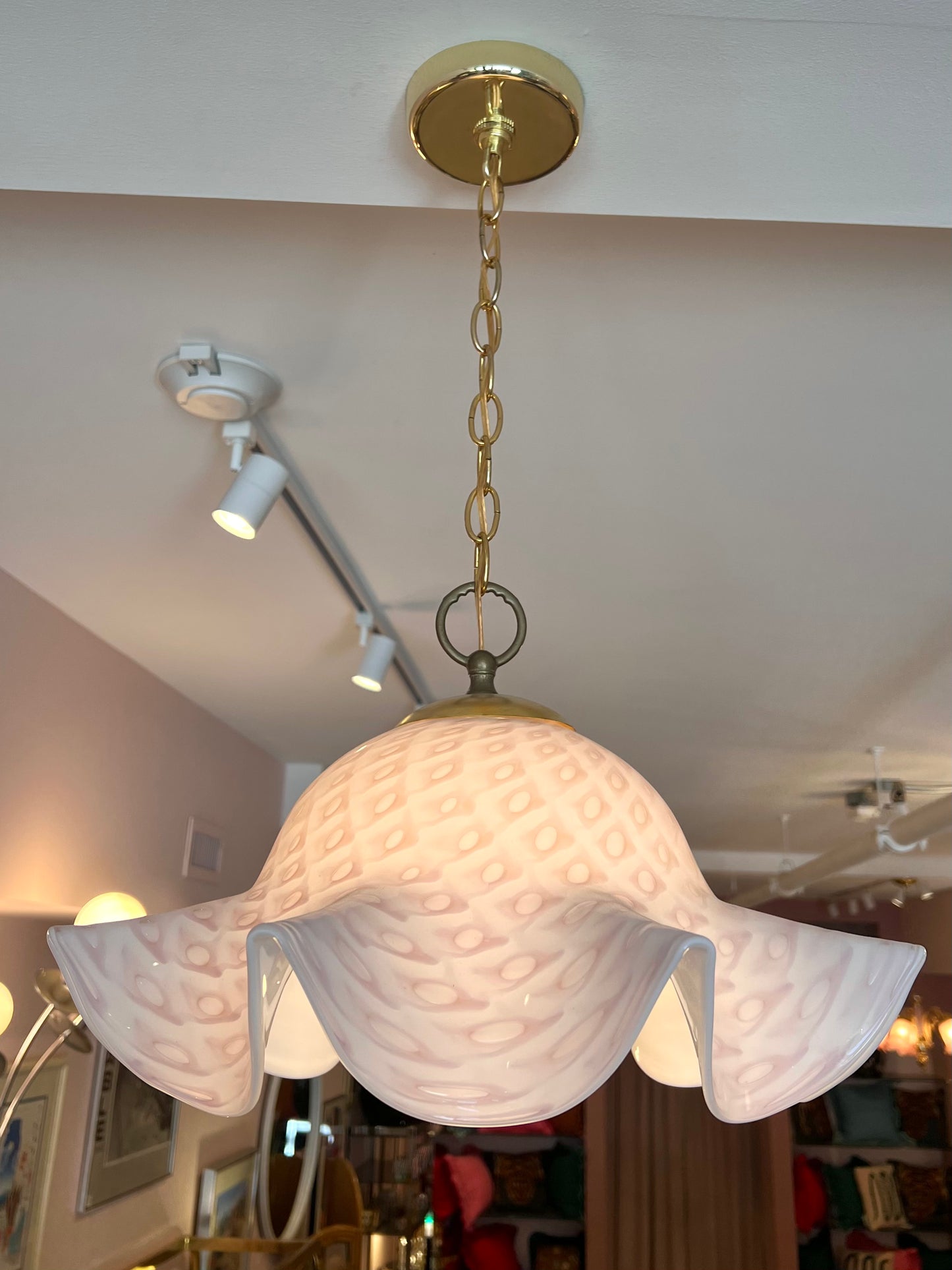 Vintage Murano Style Pink Speckled Pendant Chandelier